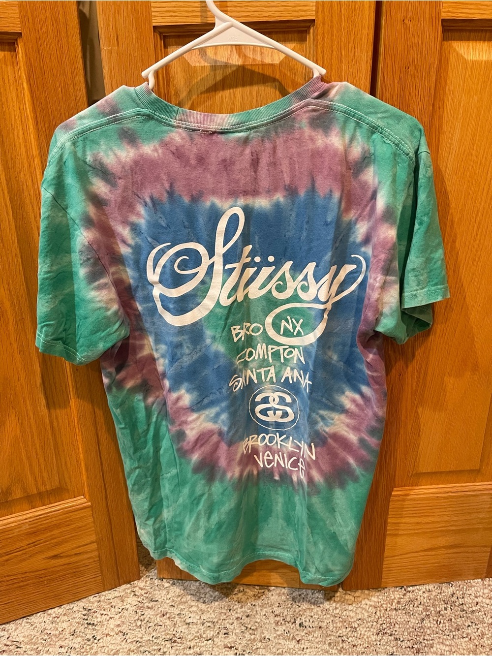 Stussy Tie-Dye Short Sleeve Tee in Green, Purple, Blue